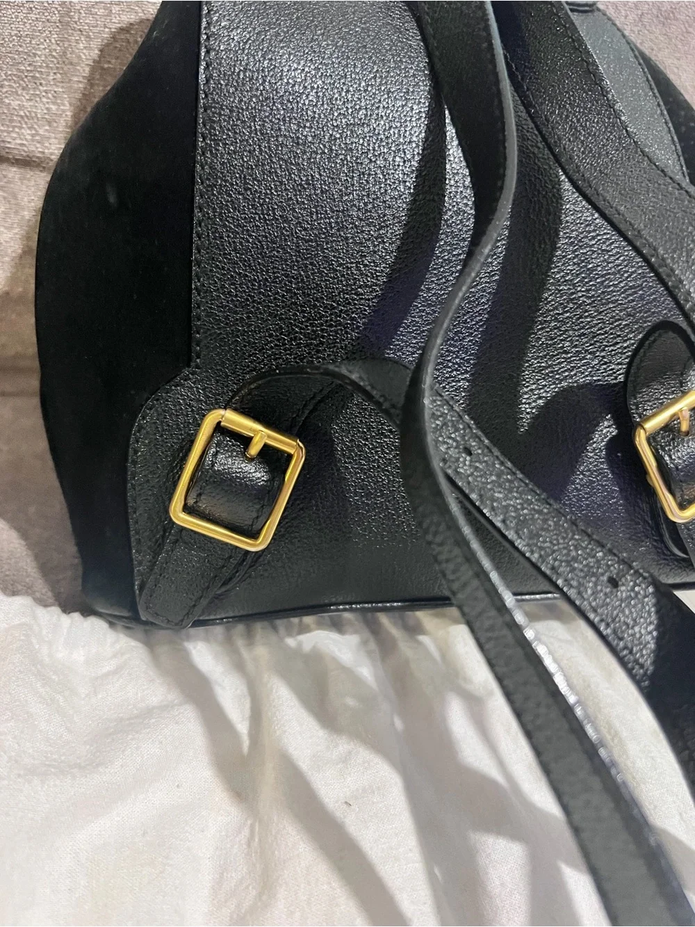 Gucci Black Suede & Leather Bamboo-Handle Drawstring Backpack